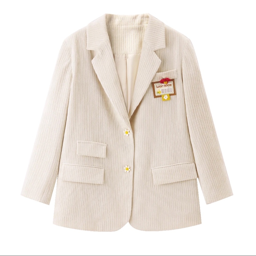 Lenin Interesting Labelling Corduroy Blazer Jacket in Cream Size XS Y2K